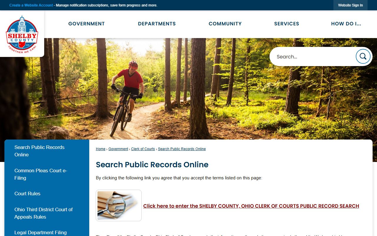 Shelby County court records after arrest Clerk public records search page