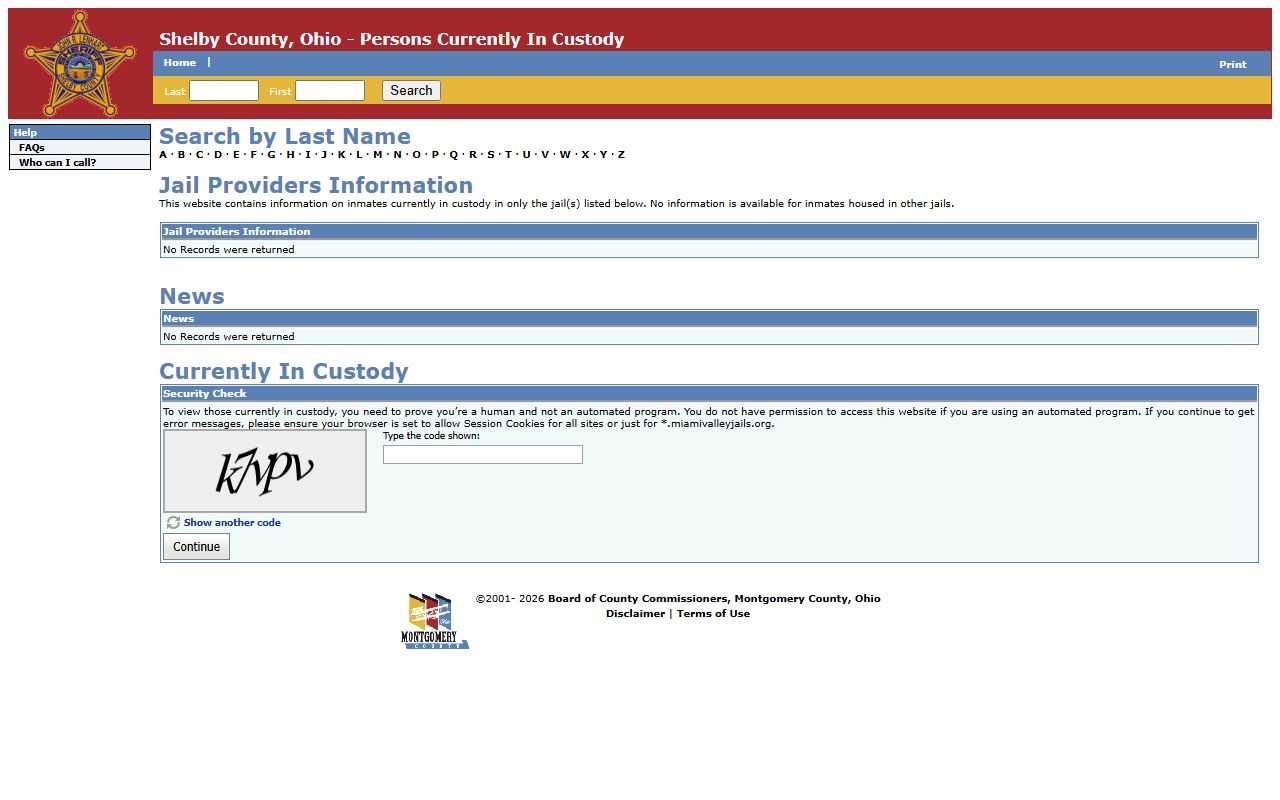 Shelby County Correctional Facility inmate roster lookup through Miami Valley Jails