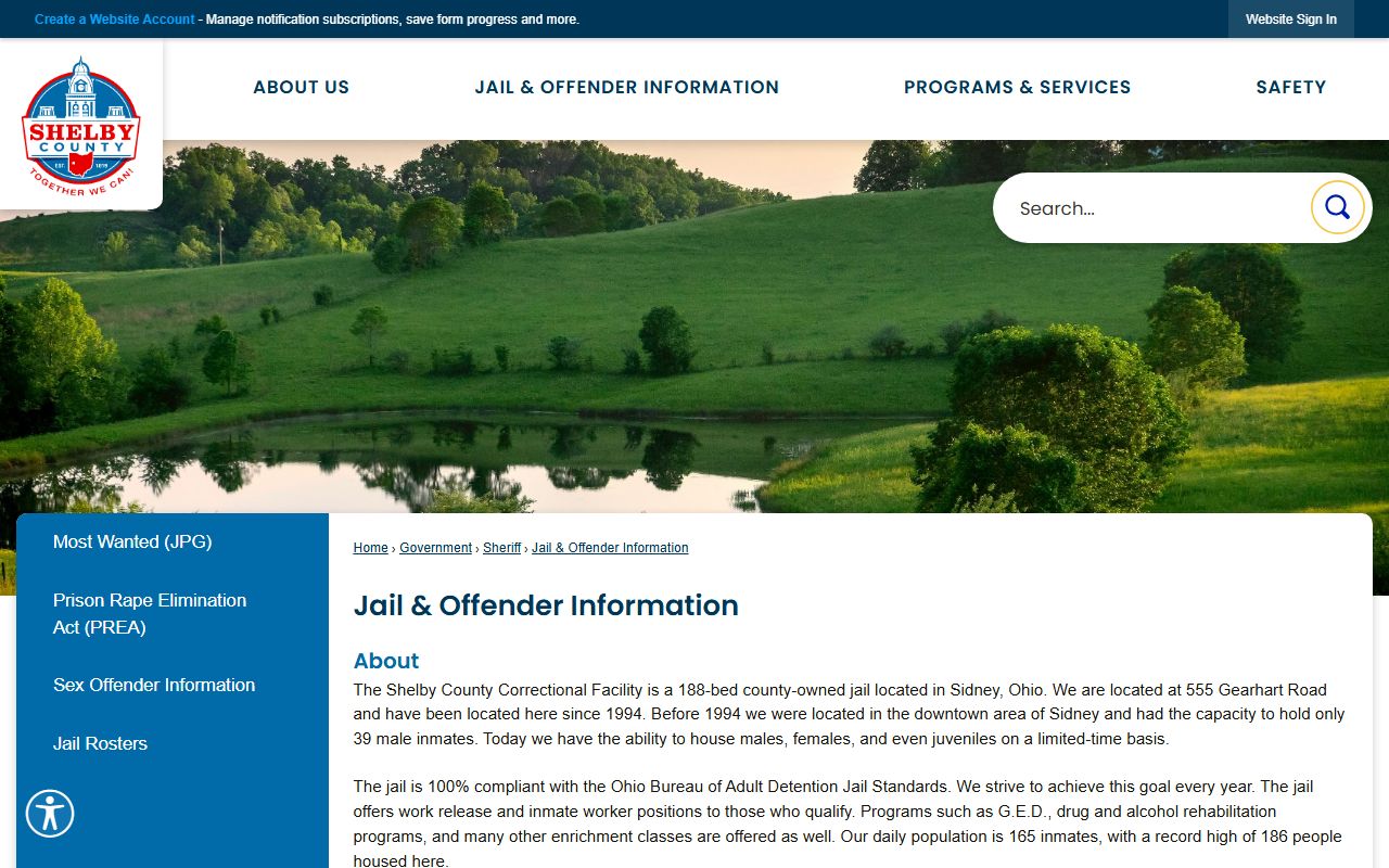 Shelby County Correctional Facility jail offender information and inmate roster source