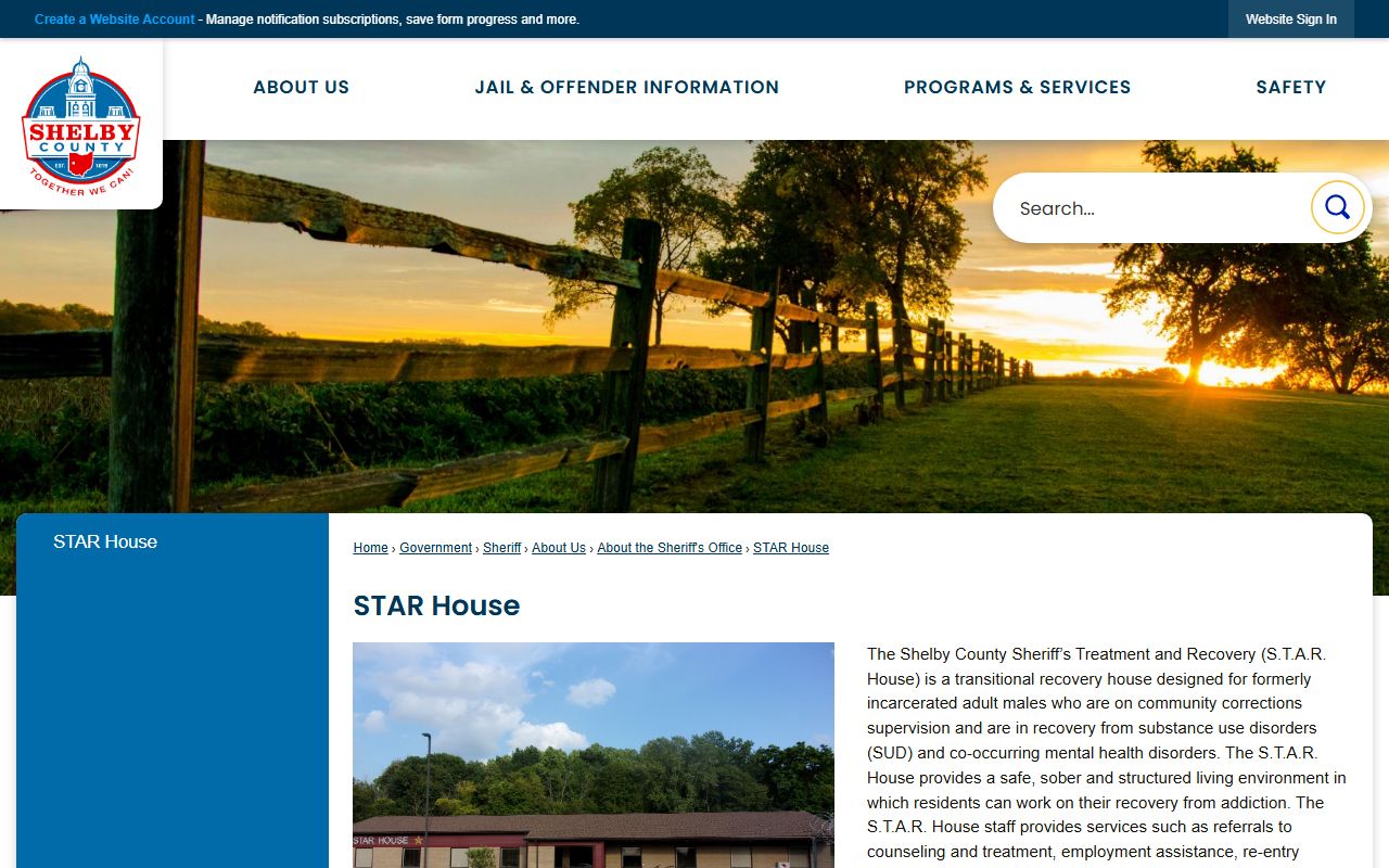 Shelby County Correctional Facility STAR House reentry program information